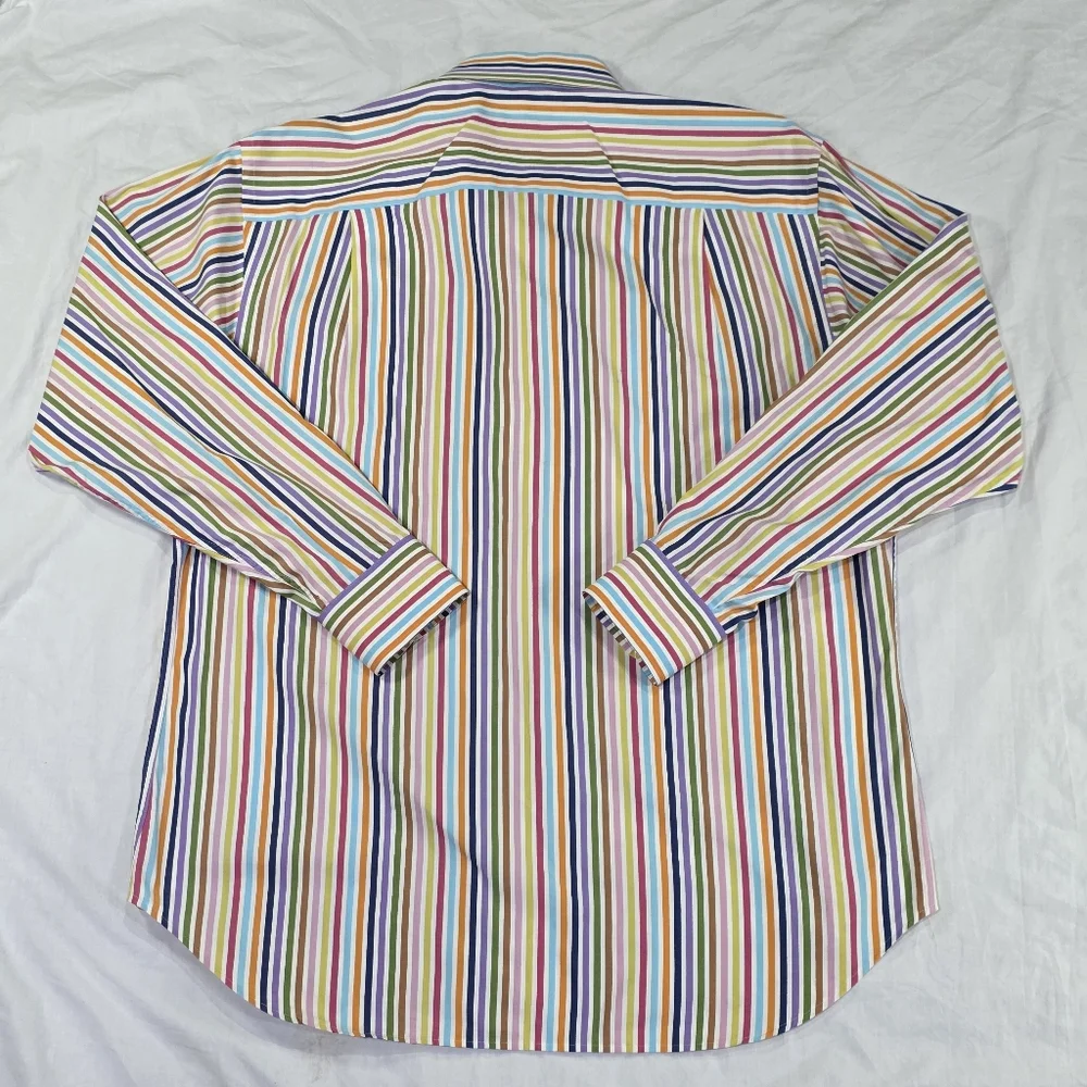 J Mclaughlin Striped Superfine 100s Italian Cotton Button Down Shirt Preppy. L